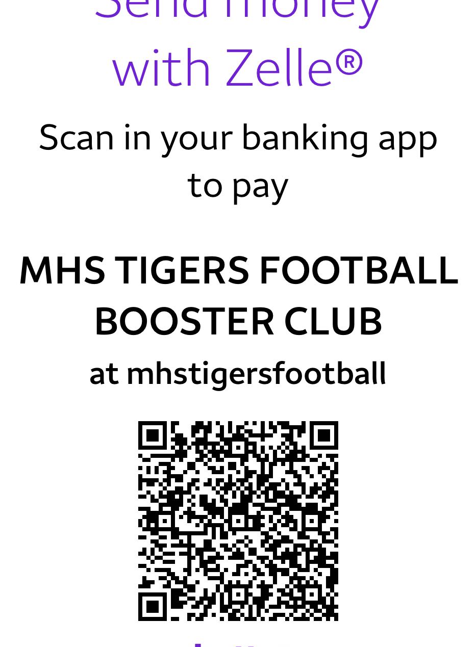 Zelle QR code for MHS Tigers Football Booster Club